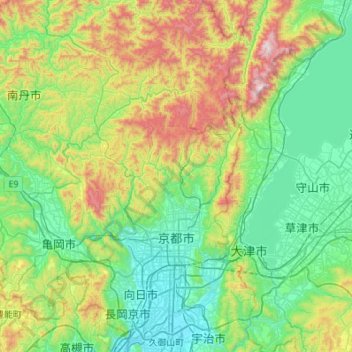 京都市の地形図、標高、地勢