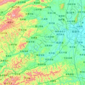 桃源县の地形図、標高、地勢