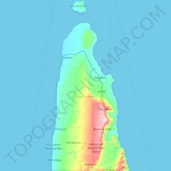 Bontomateneの地形図、標高、地勢