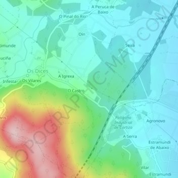 Oínの地形図、標高、地勢