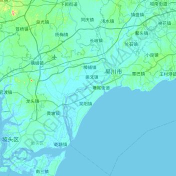 呉川市の地形図、標高、地勢