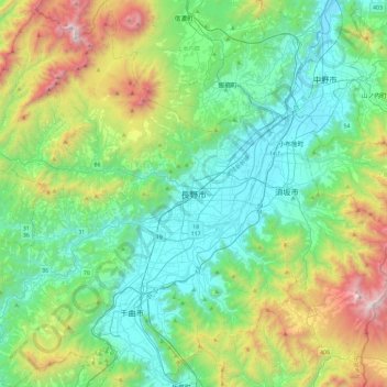 長野市の地形図、標高、地勢