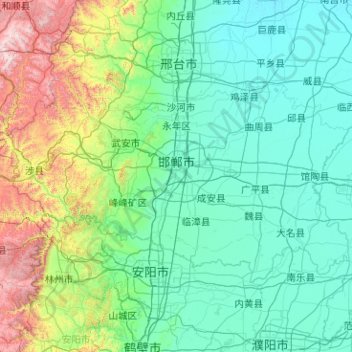 邯鄲市の地形図、標高、地勢
