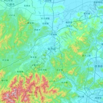 安吉县の地形図、標高、地勢