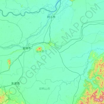 富锦市の地形図、標高、地勢