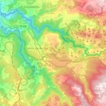 Coirósの地形図、標高、地勢