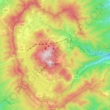 箱根町の地形図、標高、地勢