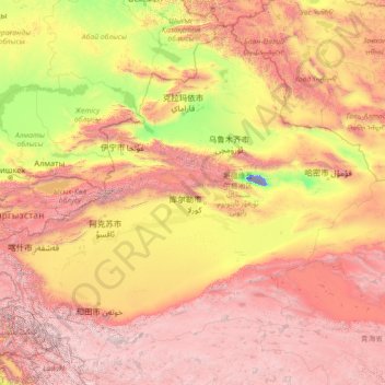 新疆ウイグル自治区の地形図、標高、地勢