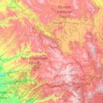 Sierra Countyの地形図、標高、地勢