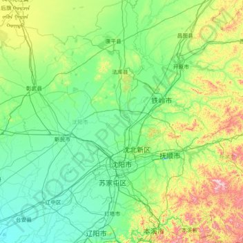 瀋陽市の地形図、標高、地勢