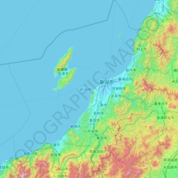 新潟県の地形図、標高、地勢