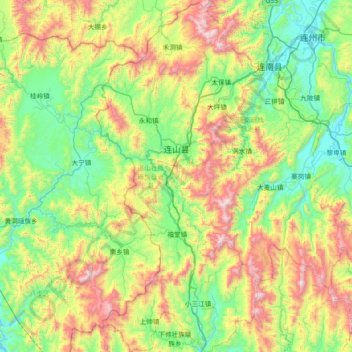 連山チワン族ヤオ族自治県の地形図、標高、地勢