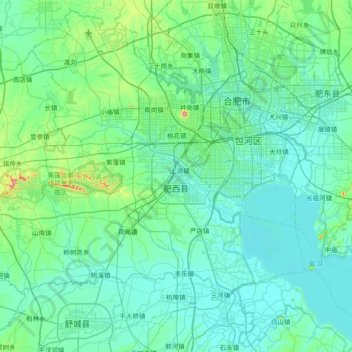 肥西県の地形図、標高、地勢