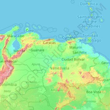 ベネズエラの地形図、標高、地勢