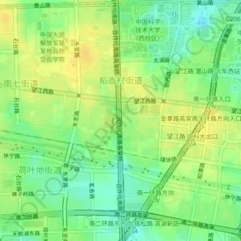 稻香村街道の地形図、標高、地勢