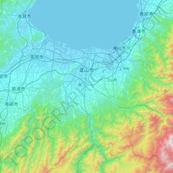 富山市の地形図、標高、地勢