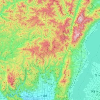 左京区の地形図、標高、地勢
