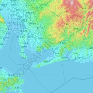 愛知県の地形図、標高、地勢