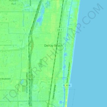 Delray Beachの地形図、標高、地勢