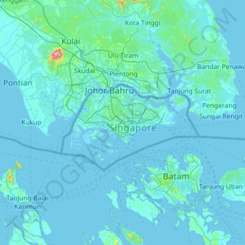 シンガポールの地形図、標高、地勢