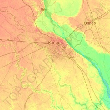 Kanpurの地形図、標高、地勢