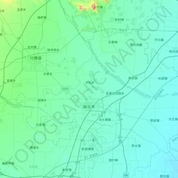 新楽市の地形図、標高、地勢