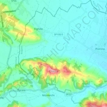Citernaの地形図、標高、地勢