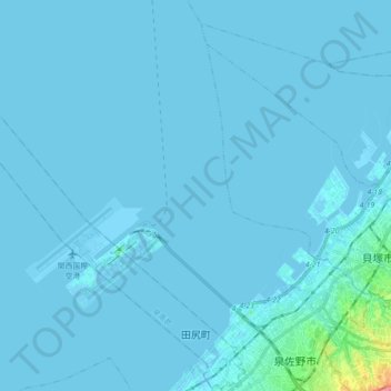 田尻町の地形図、標高、地勢