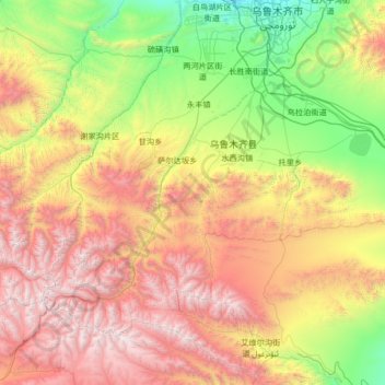 乌鲁木齐县の地形図、標高、地勢