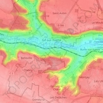 Gif-sur-Yvetteの地形図、標高、地勢