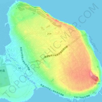 伊良部島の地形図、標高、地勢