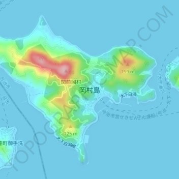 岡村島の地形図、標高、地勢