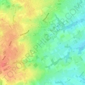 Kerkskenの地形図、標高、地勢