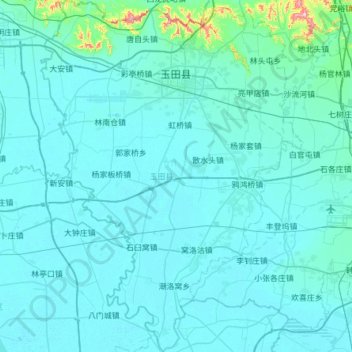 玉田県の地形図、標高、地勢