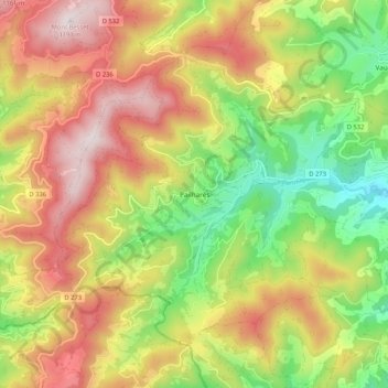 Pailharèsの地形図、標高、地勢