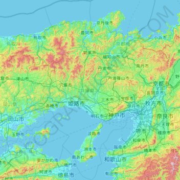 兵庫県の地形図、標高、地勢