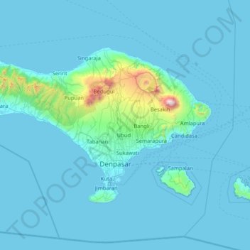 バリ島の地形図、標高、地勢