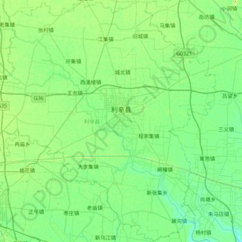 利辛県の地形図、標高、地勢