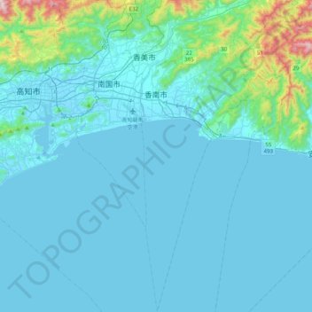 香南市の地形図、標高、地勢