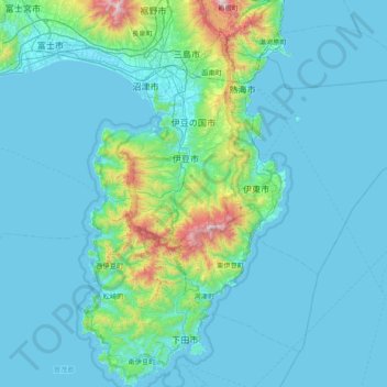 伊豆半島の地形図、標高、地勢