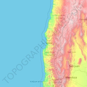Valparaísoの地形図、標高、地勢