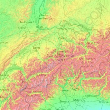 スイスの地形図、標高、地勢