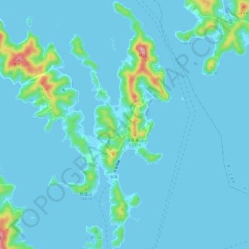 奈留島の地形図、標高、地勢