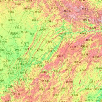 重慶市の地形図、標高、地勢