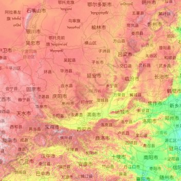 陝西省の地形図、標高、地勢