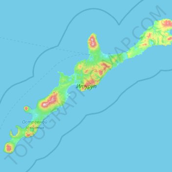 択捉島の地形図、標高、地勢