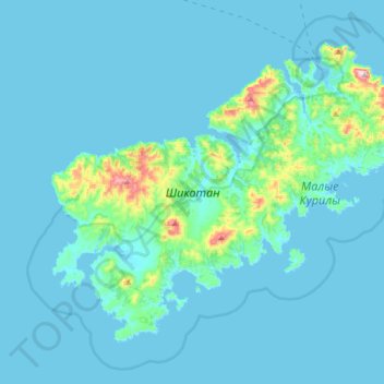 色丹島の地形図、標高、地勢