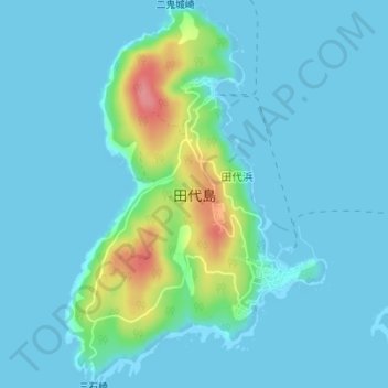 田代島の地形図、標高、地勢