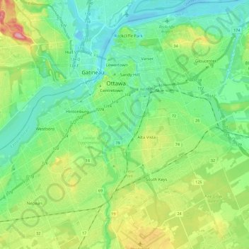 (Old) Ottawaの地形図、標高、地勢