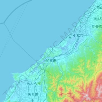 加賀市の地形図、標高、地勢
